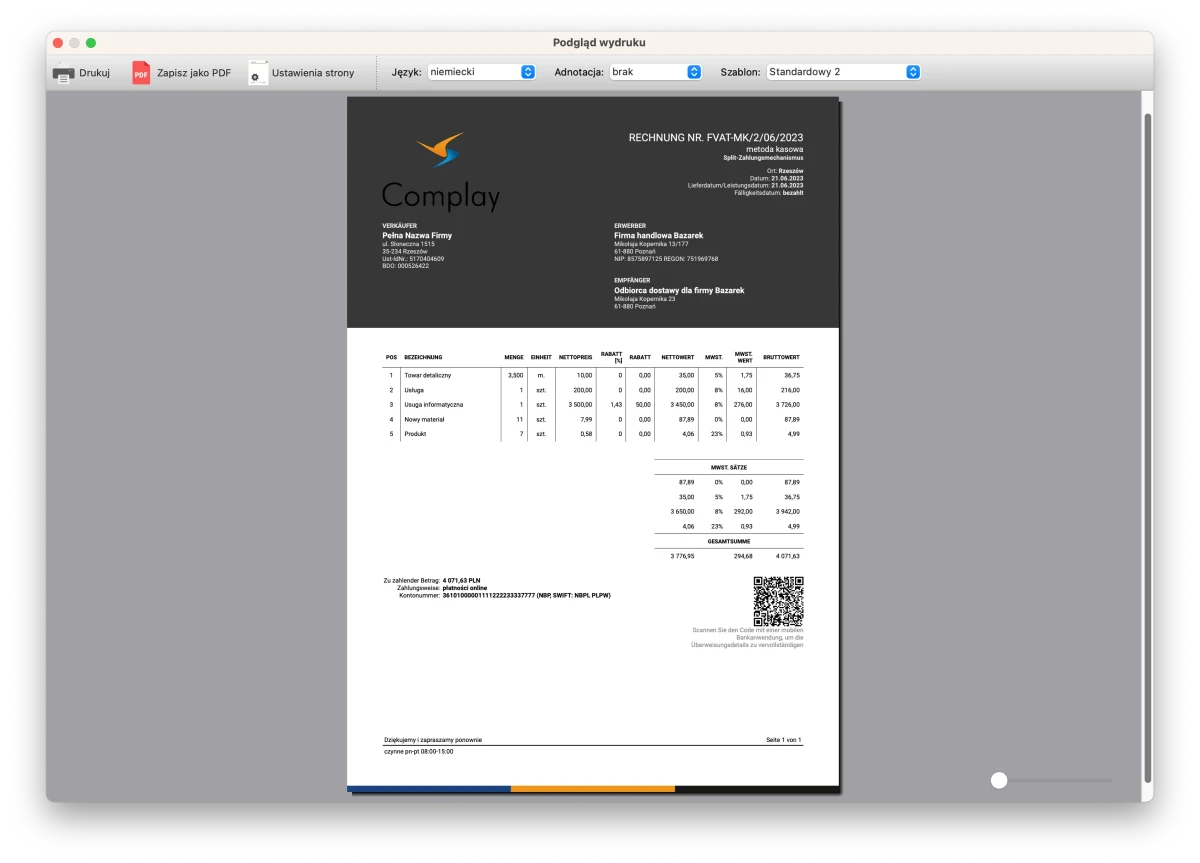 Program do faktur - Inny szablon faktury