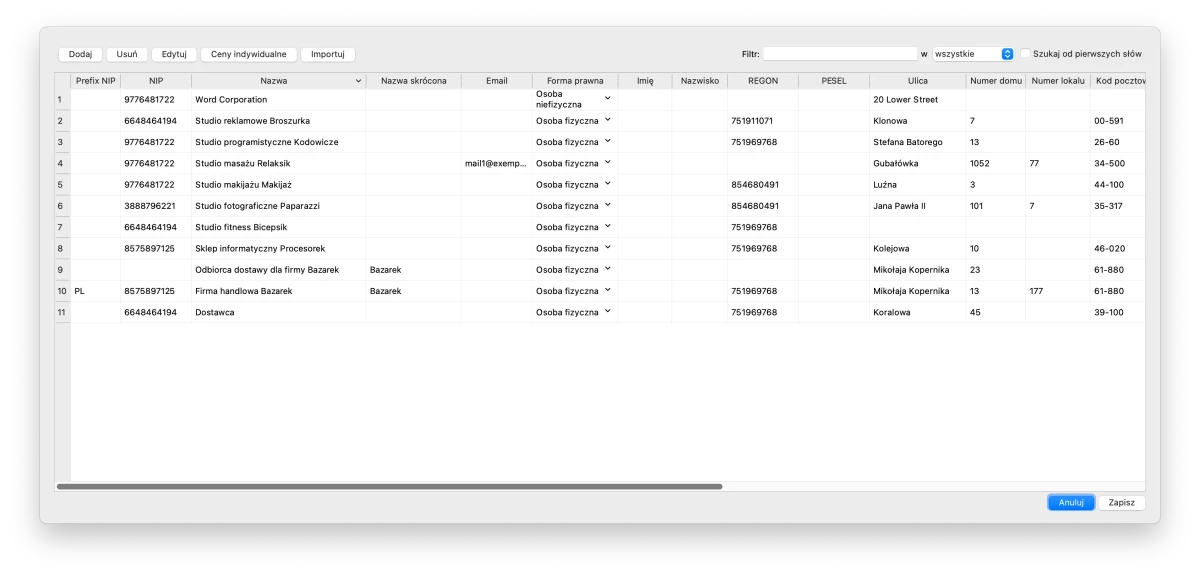 Program do faktur - Kontrahenci