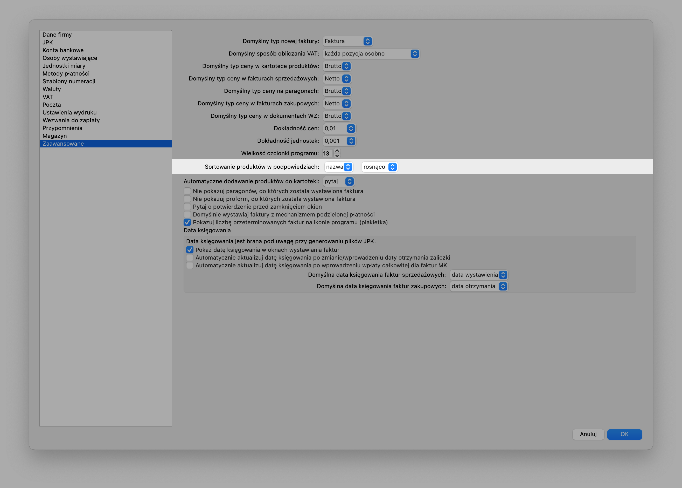 Sortowanie produktów w podpowiedziach