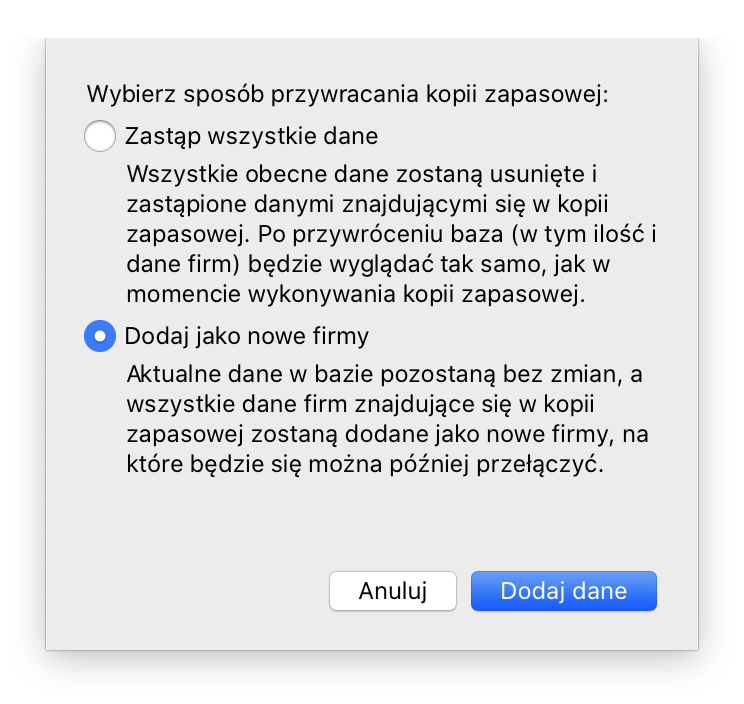 Przywrócenie kopii zapasowej