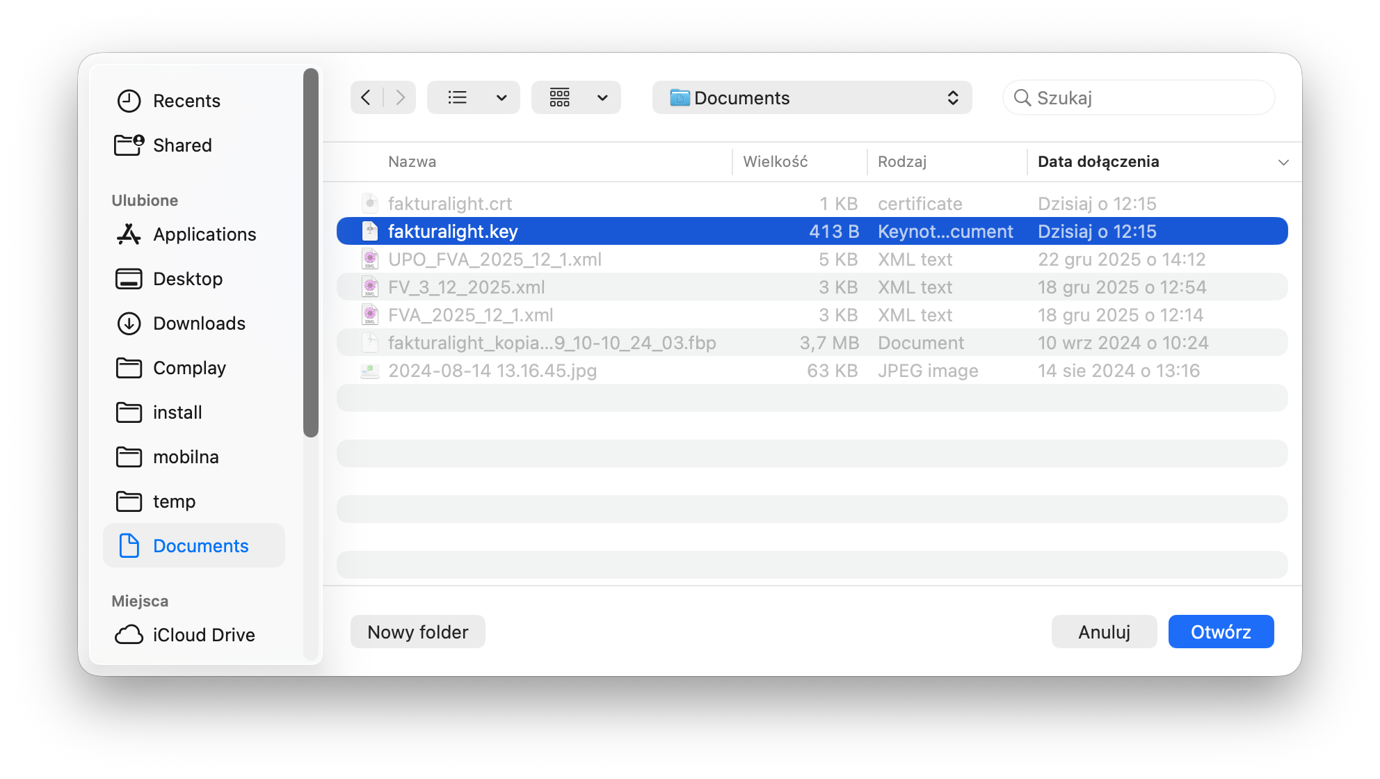 Wybierz plik klucza prywatnego