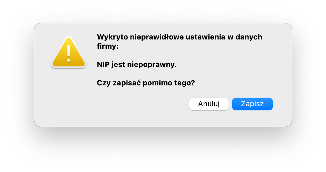 Niewłaściwy numer NIP