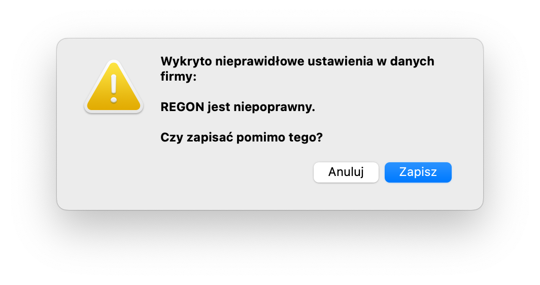 Niewłaściwy numer REGON