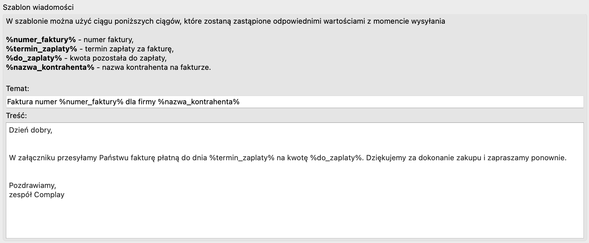 Szablon wiadomości z użyciem zmiennych