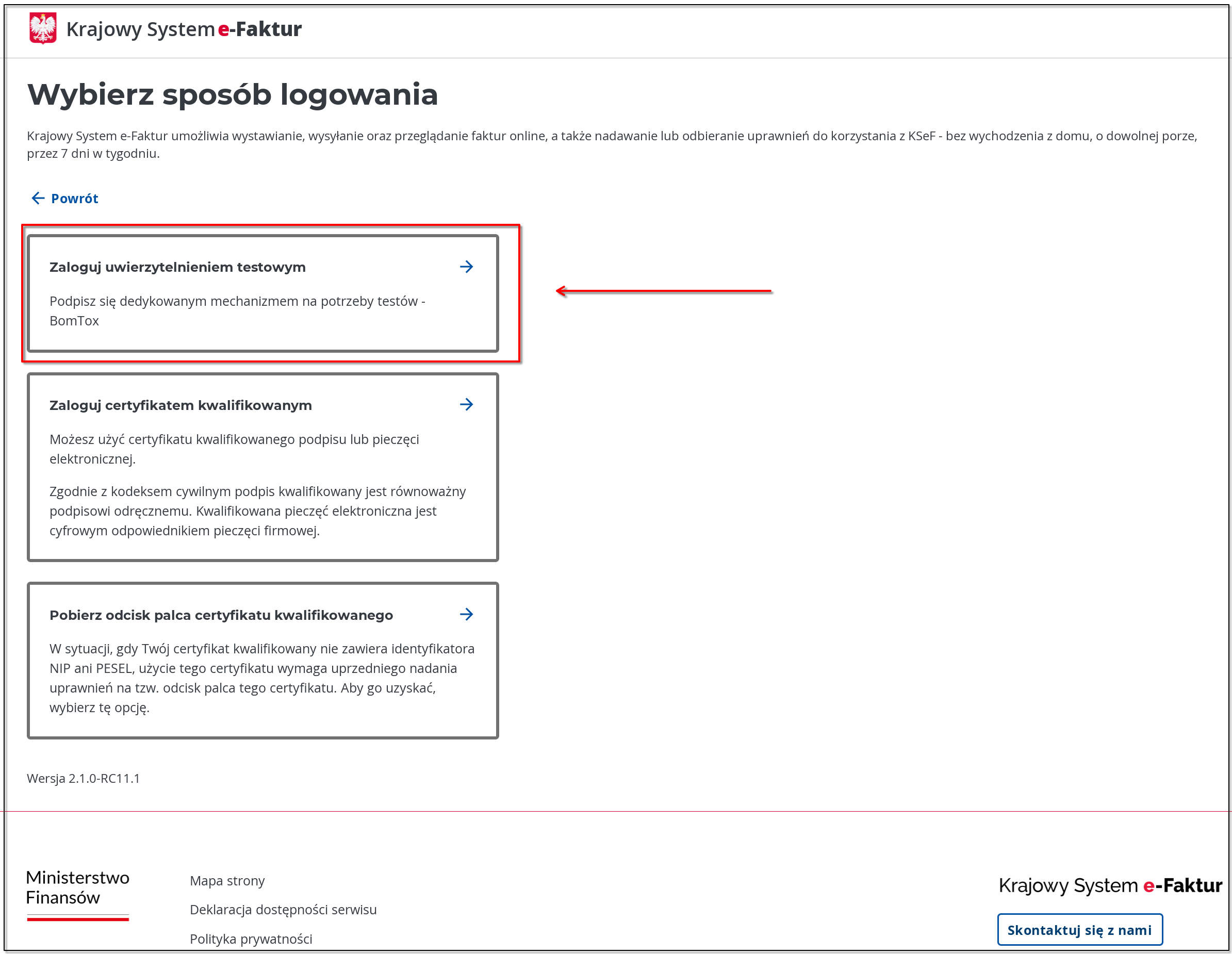 Uwierzytelnianie testowe