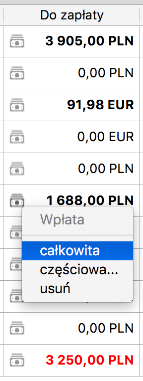 Wprowadzanie wpłaty