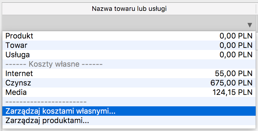 Zarządzaj kosztami własnymi